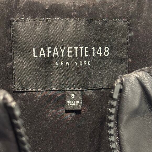 Lafayette 148 Black Leather Panel Zip Front Jacket - size 8 - Picture 5 of 6